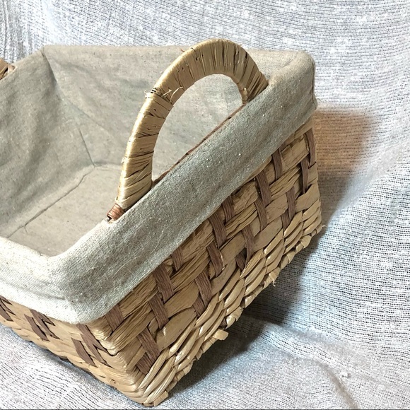 Linen Lined Boho Rattan Wicker + Wire Basket - Picture 6 of 7